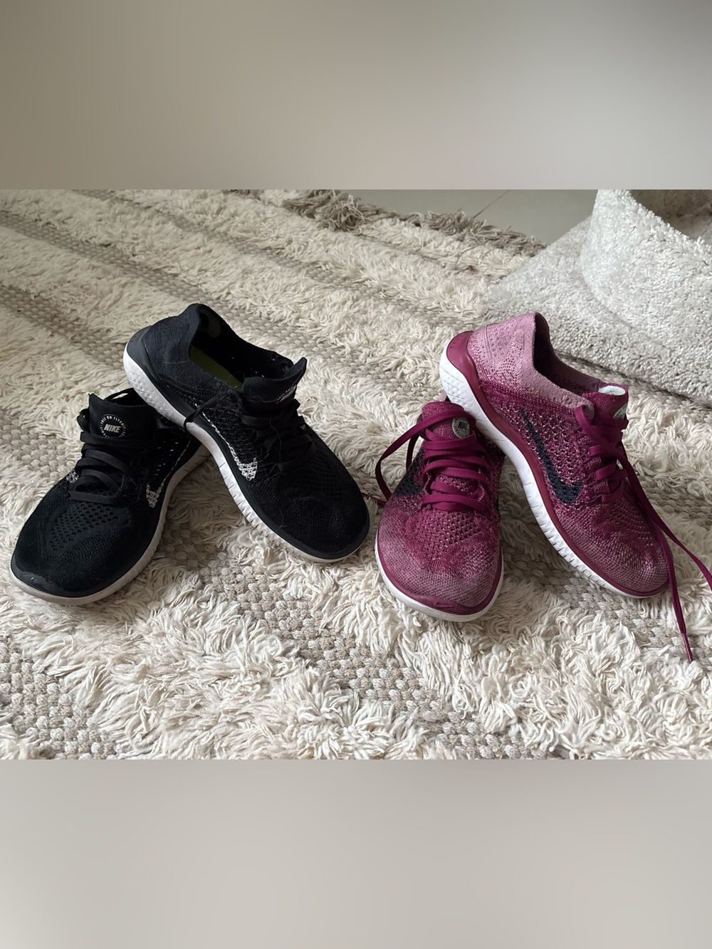 Bundle of 2 Nike Women’s Dual-Pair Flyknit Running Shoes - Black & Berry US 5.5